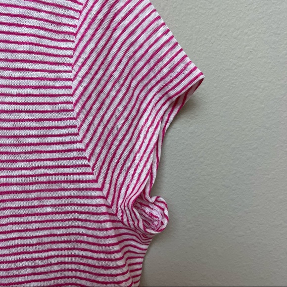 Tahari | Pink and White Stripe Linen Short Sleeve Tee - Picture 2 of 6